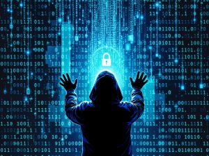 Editorial illustration of business leaders and security analysts reviewing cyber risk dashboards, threat maps, and operational alerts in a modern boardroom.